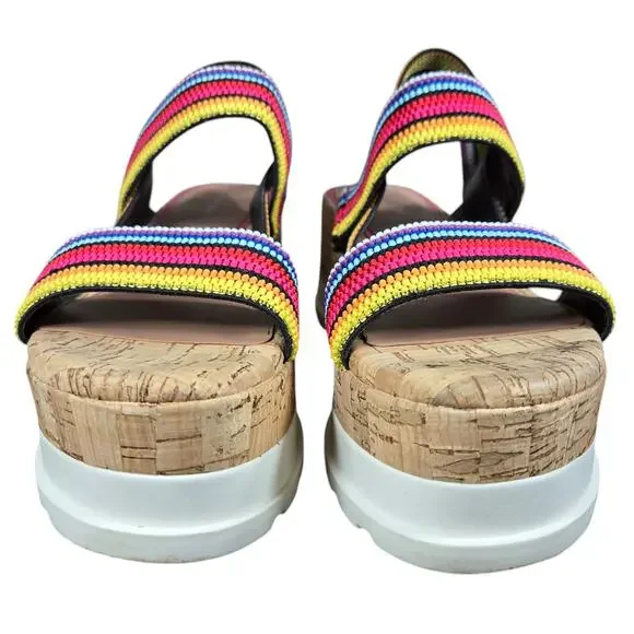 Gianni Bini Briarre Sandals Womens 8 Rainbow Band Elastic Flatform Platform Cork - Picture 7 of 12